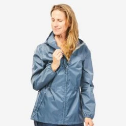 Chubasquero Impermeable De Montaña Y Trekking Mujer Quechua Raincut Azul