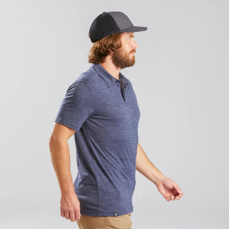 Polo Manga Corta Montaña Y Trekking Viaje Forclaz 500 Hombre Lana Merina Azul 3 Polo Manga Corta Montaña Y Trekking Viaje Forclaz 500 Hombre Lana Merina Azul - Imagen 3